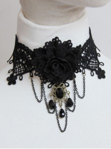 Gothic Palace Retro Fashion Handmade Black Lace Rose Flower Female Choker