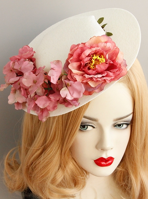 Fashion Exaggerated Leisure Vacation Female Pink Flower White Top Hat Hairpin