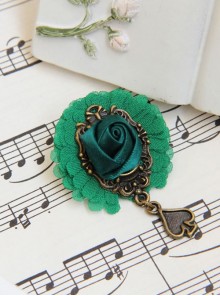 Retro Fashion Peach Heart Dark Green Rose Flower Mini Handmade Female Antique Cloth Brooch Buckle