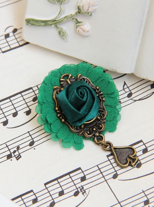 Retro Fashion Peach Heart Dark Green Rose Flower Mini Handmade Female Antique Cloth Brooch Buckle