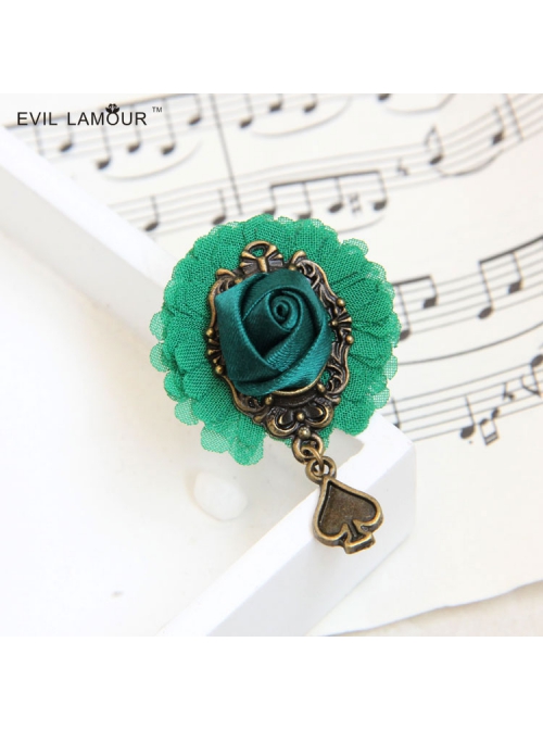 Retro Fashion Peach Heart Dark Green Rose Flower Mini Handmade Female Antique Cloth Brooch Buckle