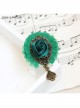 Retro Fashion Peach Heart Dark Green Rose Flower Mini Handmade Female Antique Cloth Brooch Buckle