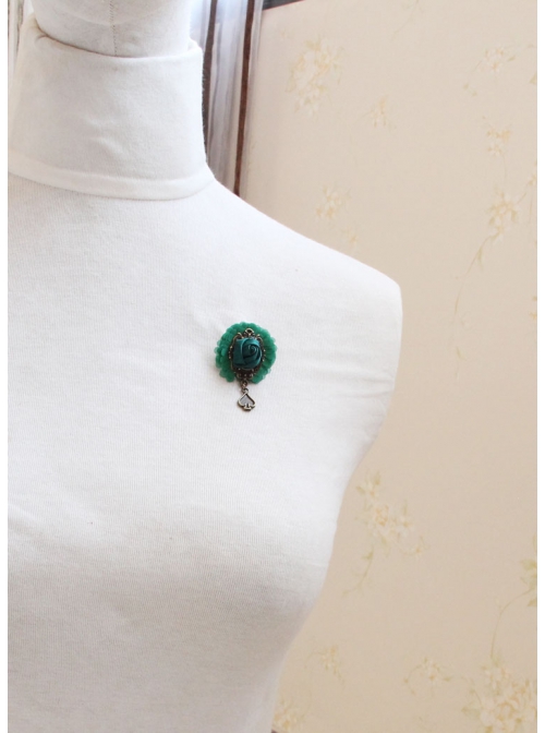 Retro Fashion Peach Heart Dark Green Rose Flower Mini Handmade Female Antique Cloth Brooch Buckle