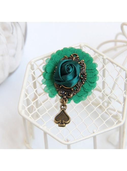 Retro Fashion Peach Heart Dark Green Rose Flower Mini Handmade Female Antique Cloth Brooch Buckle