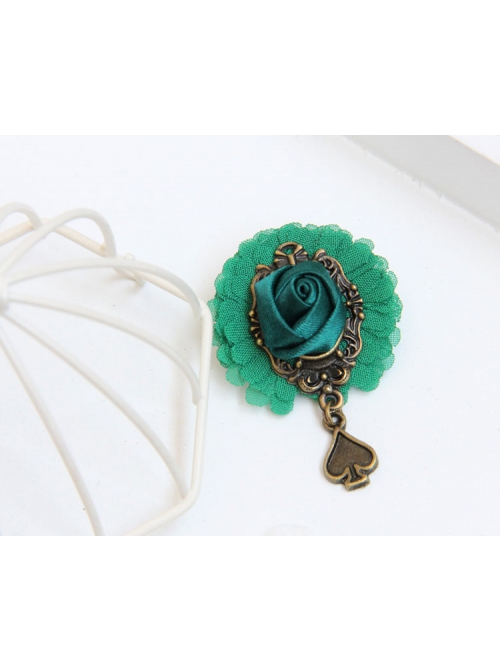 Retro Fashion Peach Heart Dark Green Rose Flower Mini Handmade Female Antique Cloth Brooch Buckle
