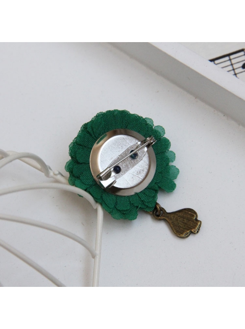 Retro Fashion Peach Heart Dark Green Rose Flower Mini Handmade Female Antique Cloth Brooch Buckle