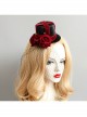 Retro Gothic Cross Bandage Red Rose Net Yarn Adult Male Female Halloween Prom Party Black Top Hat