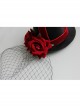 Retro Gothic Cross Bandage Red Rose Net Yarn Adult Male Female Halloween Prom Party Black Top Hat