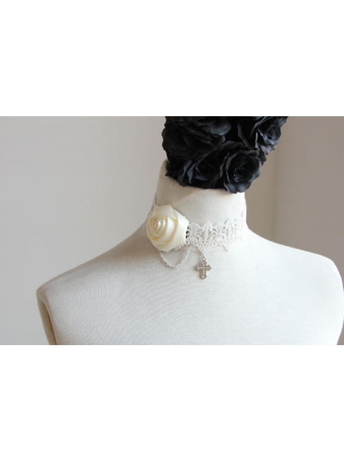 Retro Fashion Rose Flower Cross White Lace Female Wedding Bride Bridesmaid Choker