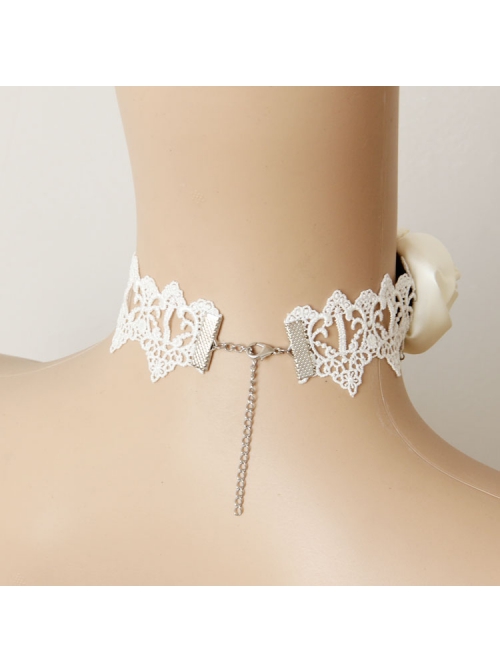 Retro Fashion Rose Flower Cross White Lace Female Wedding Bride Bridesmaid Choker