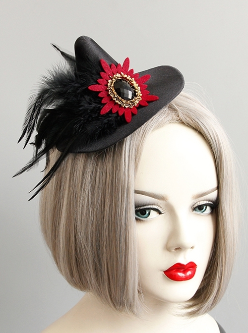Black Retro Gothic Witch Feather Witch Male Female Child Halloween Party Show Top Hat