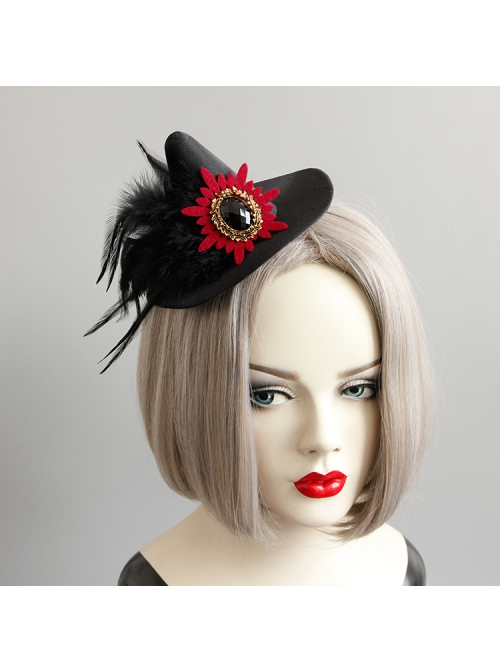 Black Retro Gothic Witch Feather Witch Male Female Child Halloween Party Show Top Hat