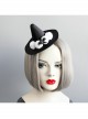 Black Retro Gothic Ghost Wizard Halloween White Fur Ball Top Hat