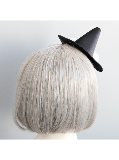 Black Retro Gothic Ghost Wizard Halloween White Fur Ball Top Hat