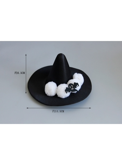 Black Retro Gothic Ghost Wizard Halloween White Fur Ball Top Hat