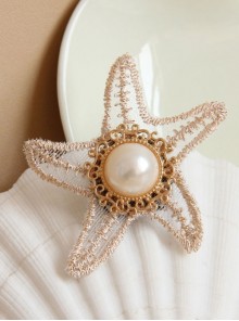 Retro Fashion Elegant Golden Lace Starfish White Pearl Brooch