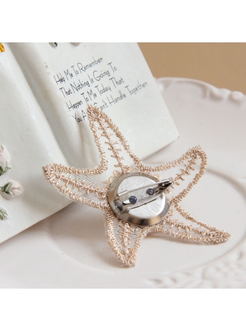 Retro Fashion Elegant Golden Lace Starfish White Pearl Brooch