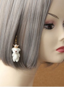 Fashion Valentine'S Day Cute Retro White Pearl Crown Plush Bear Female Earrings