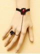 Black Vampire Goth Fashion Retro Lace Rose Ruby Ring Bracelet