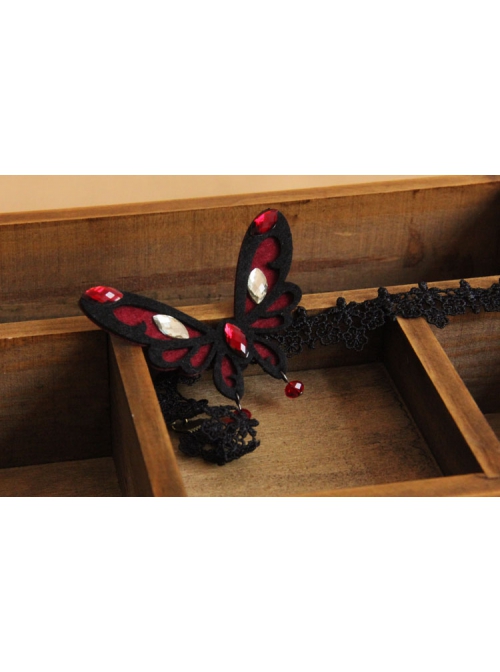 Gothic Black Retro Vampire Butterfly Ruby Fashion Choker