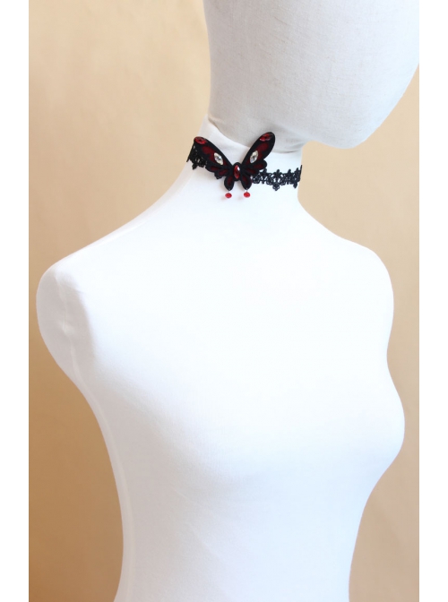 Gothic Black Retro Vampire Butterfly Ruby Fashion Choker