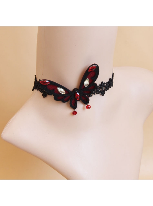 Gothic Black Retro Vampire Butterfly Ruby Fashion Choker