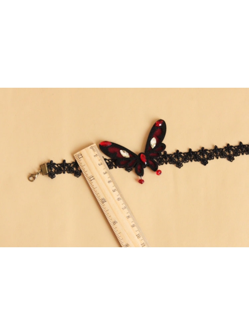 Gothic Black Retro Vampire Butterfly Ruby Fashion Choker