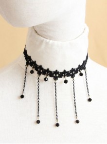 Black Gothic Fashion Retro Exaggerated Tassel Flower Diamond Lace Choker