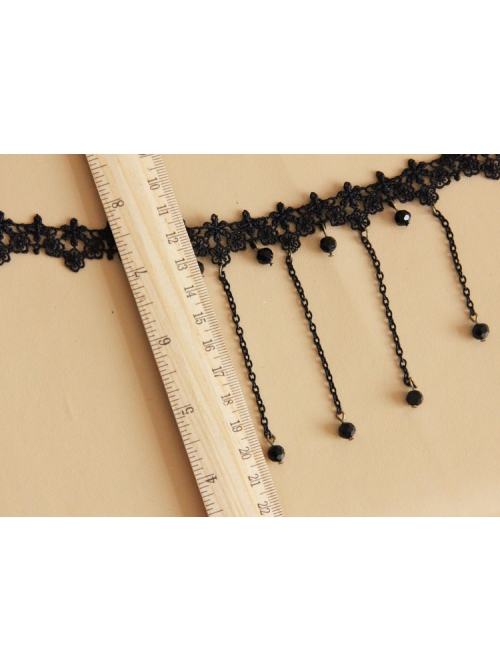 Black Gothic Fashion Retro Exaggerated Tassel Flower Diamond Lace Choker