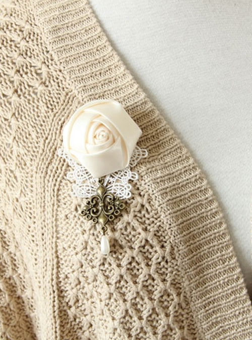 Baroque White Rose Pearl Handmade Lace Retro Fashion Brooch