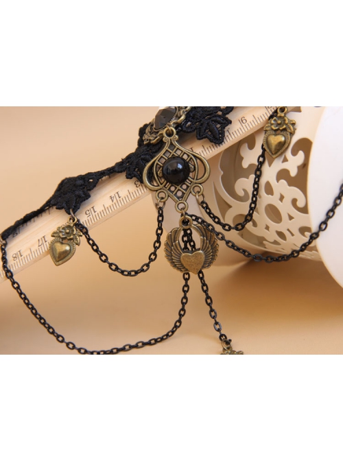 Black Gothic Sexy Fashion Retro Love Heart Wings Chain Lace Female Choker