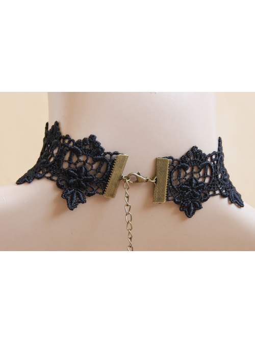 Black Gothic Sexy Fashion Retro Love Heart Wings Chain Lace Female Choker