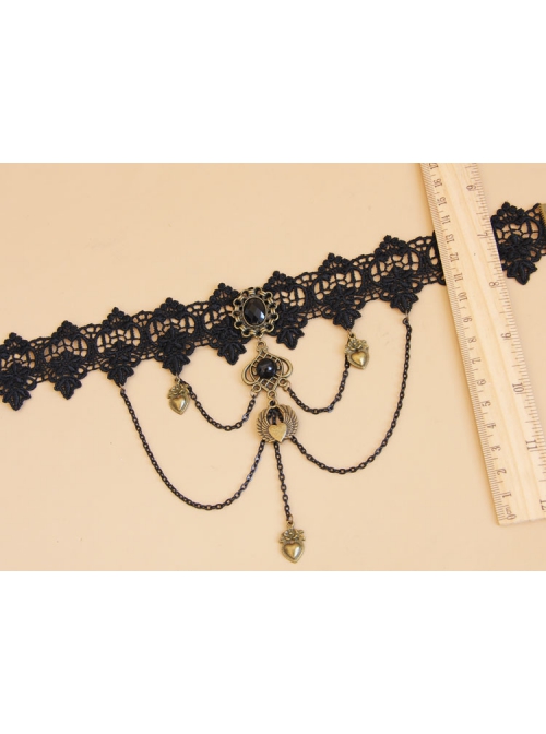 Black Gothic Sexy Fashion Retro Love Heart Wings Chain Lace Female Choker