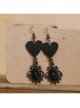 Retro Gothic Black Artificial Leather Love Heart Diamond Nightclub Prom Long Earrings