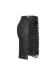 Front Metal Eyelets Knitted Small Tassel Decoration Black Punk Leather Half Skirt