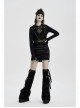 Front Metal Eyelets Knitted Small Tassel Decoration Black Punk Leather Half Skirt