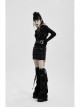 Front Metal Eyelets Knitted Small Tassel Decoration Black Punk Leather Half Skirt