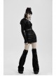 Front Metal Eyelets Knitted Small Tassel Decoration Black Punk Leather Half Skirt