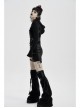 Front Metal Eyelets Knitted Small Tassel Decoration Black Punk Leather Half Skirt