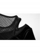 Mesh Collar Front Chest Embroidery Long Sleeve Ribbon Decoration Hem Black Gothic Silk Knit Dress