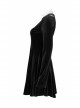 Mesh Collar Front Chest Embroidery Long Sleeve Ribbon Decoration Hem Black Gothic Silk Knit Dress
