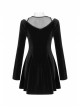 Mesh Collar Front Chest Embroidery Long Sleeve Ribbon Decoration Hem Black Gothic Silk Knit Dress