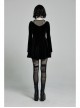Mesh Collar Front Chest Embroidery Long Sleeve Ribbon Decoration Hem Black Gothic Silk Knit Dress