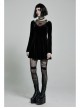 Mesh Collar Front Chest Embroidery Long Sleeve Ribbon Decoration Hem Black Gothic Silk Knit Dress