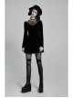 Mesh Collar Front Chest Embroidery Long Sleeve Ribbon Decoration Hem Black Gothic Silk Knit Dress