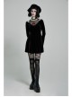 Mesh Collar Front Chest Embroidery Long Sleeve Ribbon Decoration Hem Black Gothic Silk Knit Dress