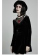 Mesh Collar Front Chest Embroidery Long Sleeve Ribbon Decoration Hem Black Gothic Silk Knit Dress