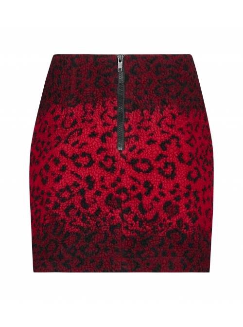Metal Eyelets Leather Strap Decoration Red Punk Leopard Print Camo Fleece Skirt