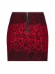 Metal Eyelets Leather Strap Decoration Red Punk Leopard Print Camo Fleece Skirt