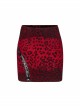 Metal Eyelets Leather Strap Decoration Red Punk Leopard Print Camo Fleece Skirt